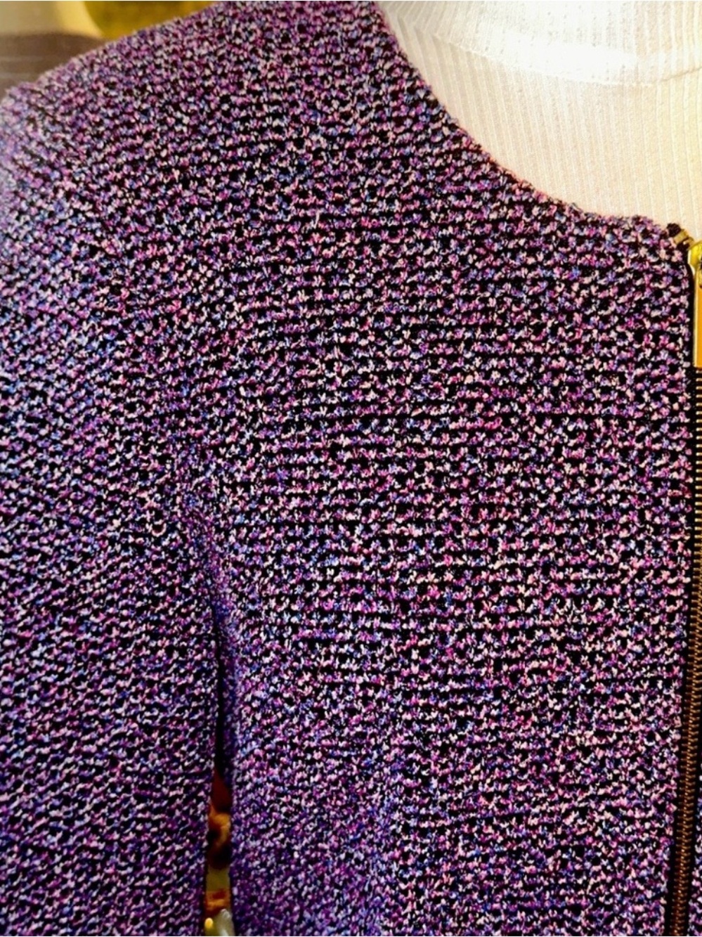 Donna Karan Violet Tweed Blazer with Gold Chain Accent